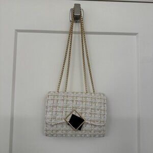 SHEIN Cream Tweed Crossbody Bag with Chain Strap